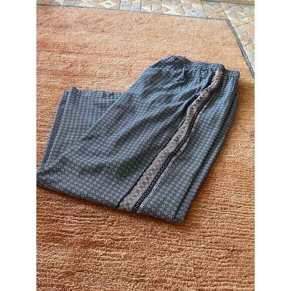 Crown Ivy Pants M PocketsPull On Colorful Paisley Lined Wide Leg Palazzo Boho - Picture 7 of 10